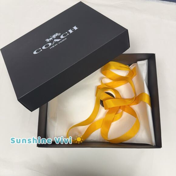 NEW Coach Bundle Black Gift Box 10"×8. 5"×4" Tissue Sticker yellow Ribbon - Picture 2 of 6